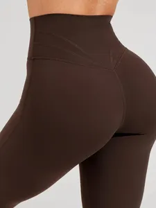 Pantaloni da Yoga personalizzati per il sollevamento del culo tinta unita palestra Fitness donna Yoga Leggings svasati sportivi a vita alta