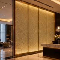 Panneau mural décoratif en verre feuilleté texturé diamant or champagne, double face translucide, pour hall d'hôtel