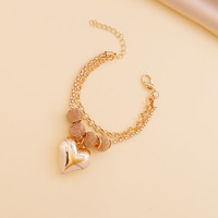 Ensemble de bijoux vintage 3 pièces/lot plaqué or Bracelet à breloques en forme de cœur Boucles d'oreilles Collier à pendentif en forme de cœur Ensemble de bijoux pour femmes