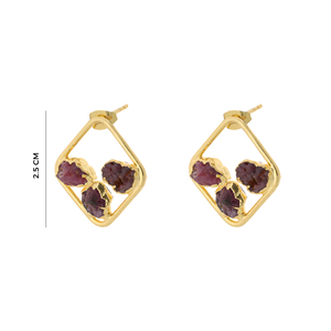 Crimson Crag Stud Earrings Raw Garnet Look Geometric Square <b>Gold</b> <b>Frame</b> Natural Stone Fashion Jewelry for Women - Product Image 6