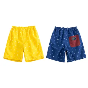 Calças de praia para bebês meninos, shorts protetores solares, calças esportivas com estampa completa em azul amarelo, roupas para crianças de 2 a 6 anos de idade