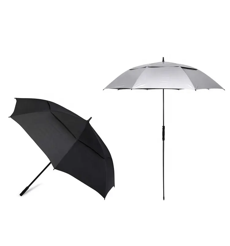 Özel Logo baskılı 68, 72 80 inç lüks güçlü rüzgar geçirmez çift katmanlı Golf şemsiye şemsiye sivri kutup/