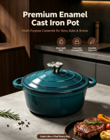 Marmite classique en fonte émaillée avec couvercle, compatible four et induction, résistante à la chaleur, antiadhésive, ustensiles de cuisson en fonte