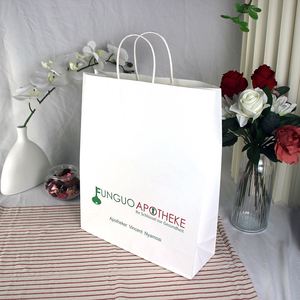 Custom Printed Logo Disposable Biodegradable Greaseproof Shopping Recycle Packaging Small Art Paper <b>Bag</b> with Handles - Product Image 2