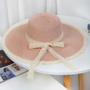 Nữ Rộng Vành Mềm Cổ Bóng UPF 50 + Ren Trims Bowknot Ban Nhạc Tùy Chỉnh Thiết Kế Cô Gái Mũ Bãi Biển Mặt Trời Giấy Rơm Mũ Visors - Product Image 4