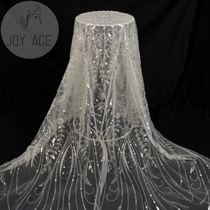 Bridal Wedding Sang Trọng Sequin Thêu Trắng Couture Net Ren Dresses Vải Với Hạt Thiết Bị Tua - Product Image 1