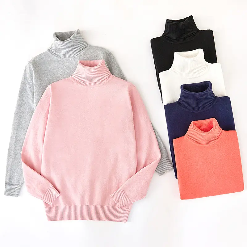 Grosir Sweter Turtle Neck Musim Dingin Wanita Kemeja Bottoming Warna Solid Rajutan Katun Turtle-Neck