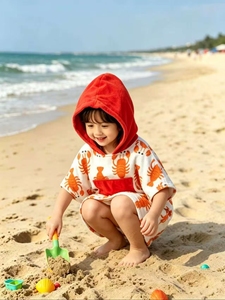 Poncho <span class=keywords><strong>Infantil</strong></span> con Diseño de Cangrejo, 100% Algodón, Altamente Absorbente, Cómodo, Suave con la Piel, con Bordado Personalizado - Product Image 6