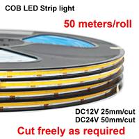 50 mètres de bande lumineuse LED COB Super Long 12V 24V 320 480 Leds/M Ra90 90Lm/W 8mm Led bandes lumineuses