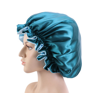 New reversible satin nắp ca-pô hai lớp có thể điều chỉnh kích thước ngủ đêm cap <span class=keywords><strong>head</strong></span> cover nắp ca-pô <span class=keywords><strong>hat</strong></span> cho cho xoăn tóc mùa xuân đen - Product Image 2