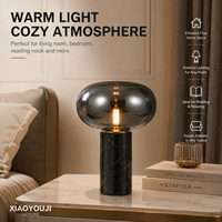 Lámpara de Mesa Moderna con Forma de Hongo, 110V-240V, Pantalla de Vidrio Gris Ahumado, Base de Mármol Natural, E27, 3000K, 4500K, 6000K