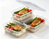 Boîte à bento en plastique PP jetable, transparente, utilisable au micro-ondes, empilable, pour la préparation des repas et le transport des aliments