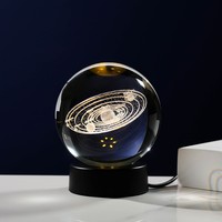 HDW HDW-067 Vente en gros d'usine, boule de cristal polie, base de lampe LED gravée 3D personnalisée (Lune/Soleil) pour décoration de fêtes