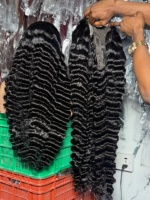 Perruque en cheveux humains vierges vietnamiens bruts, bouclés profonds, avec dentelle frontale naturelle et cuticules alignées, vente en gros