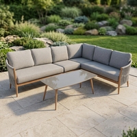 Ensemble de salon de jardin modulable 5 pièces en aluminium imitation bois avec table basse pour terrasse et cour