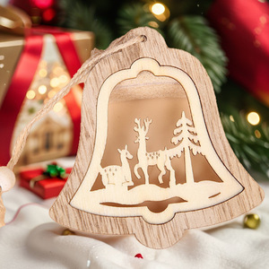 Adornos navideños de madera cortados con láser en forma de corazón, estrella, campana y guante, decoraciones colgantes para árbol y decoración del hogar. - Product Image 2