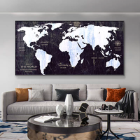 Grande peinture sur porcelaine encadrée avec cristaux pour salon, bureau, hôtel, carte du monde moderne, décoration murale industrielle