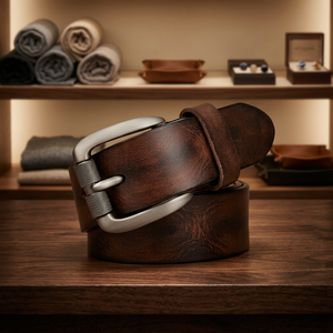 Cinturón Casual para Hombre de Cuero Genuino de Búfalo B S International con Hebilla Cuadrada de Acero, Ecológico, Ligero, Estampado y Sólido - Product Image 1