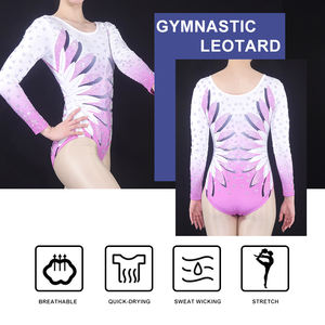 Collants de compétition de gymnastique unisexe personnalisés léger Spandex/coton broderie 3D cristal décoration numérique imprimé - Product Image 3