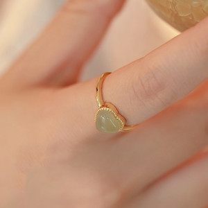 Hetian <b>Jade</b> Heart <b>Ring</b> For Women Minimalist Vintage Index Finger Jewelry Gift Bezel Setting - Product Image 3