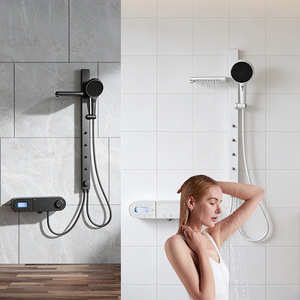 Ensemble de douche en laiton massif avec étagères murales, eau froide <span class=keywords><strong>et</strong></span> chaude, pomme de douche à affichage numérique avec augmentation de la pression - Product Image 4