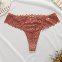 Culotte transparente en dentelle sexy pour femme avec broderie élégante et design nœud, string en T tissé