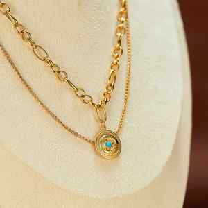 Collar de Doble Capa con Pedrería para Mujer, Joyería de Moda con Cadena de Acero Inoxidable, Chapado en Oro, Resistente al Deslustre - Product Image 3