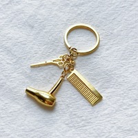 Lot de porte-clés de coiffeur en gros, en métal 3D, ciseaux, sèche-cheveux, peigne, pour souvenirs et cadeaux de salon de coiffure
