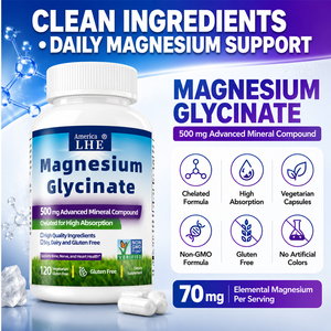 Glicinato de magnesio de alta calidad 500mg, apoya la salud de los huesos, los nervios y el corazón, glicinato de magnesio 120 cápsulas, suplemento vitamínico - Product Image 2