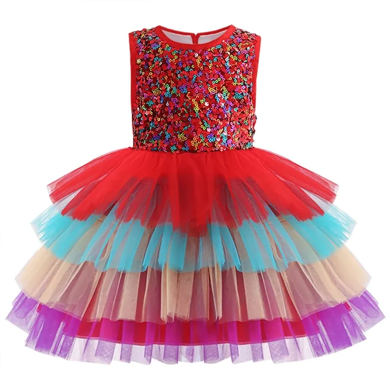 Western-Stil flauschige Netz Kinder Geburtstag Party-Kleid bunte Kind Ballkleider elegantes Blumenmädchen Abendkleid für 8J