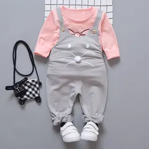 漫画の赤ちゃんのオーバーオールセットの女の子1-5年の赤ちゃんの女の子の服セット2年の卸売の赤ちゃんの女の子2ピースセット
