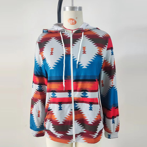 Veste à capuche zippée légère décontractée pour femmes, imprimé graphique aztèque, style bohème, vente en gros - Product Image 6