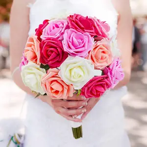 थोक 25pcs 8cm रेशम कृत्रिम फूल, एलईडी प्रकाश के साथ रियल टच नकली गुलाब DIY शादी गुलाब कृत्रिम फूल उपहार