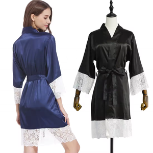 Robe Kimono Femme en Satin Polyester Spandex Couleur Unie avec Bordure Dentelle – Élégante, Simple, Sexy, Grande Taille, Longueur Genou – Idéale pour Mariée et Demoiselle d'honneur - Product Image 6