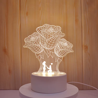 Lampe de chevet LED 3D Illusion Nuit d'Amour et Ballon, Lumières Chaudes, Lampe de Table de Bureau, Bateau d'Amour avec Base Plate en Acrylique ABS, Chargeur USB