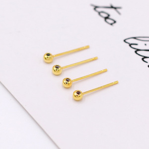 Postes para pendientes de plata de ley S925 y chapados en oro de 14K, con cuentas redondas, para la fabricación de pendientes, componentes para la creación de joyería. - Product Image 3