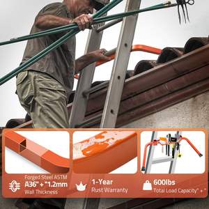 Stabilisateur d'échelle extensible universel en acier réglable avec <span class=keywords><strong>plateau</strong></span> à outils et crochet à triple verrouillage pour gouttières et fenêtres - Product Image 6