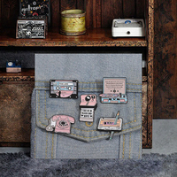 Broches en métal personnalisées, ruban adhésif, téléphone, gramophone, rétro, badges de revers, bijoux amusants, cadeau pour enfants, amis, caméra, émail
