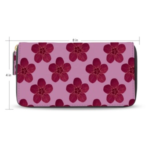 Hawaiian Wallets Coin Purse ID Holder Pink Hau Flower Design RFID Leather Custom Print Long Wallet Women Purse Zipper Wallet - Product Image 2