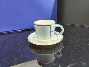 Green Bone <b>China</b> Tea <b>Cup</b> <b>and</b> <b>Saucer</b> Set Gold Trim Round Espresso Coffee <b>Cup</b> for Hotel Wedding - Product Image 2