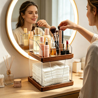 Boîte à mouchoirs en acrylique noyer, organiseur de maquillage, support de rangement cosmétique à 2 niveaux pour salle de bain et coiffeuse