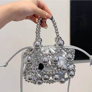 Women‘s bags Round Bead Drawstring <b>Bucket</b> Bag Fashion Wedding Party Evening bags Ladies Hand Clutch Bag Purse handbags for women - Product Image 4