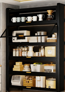 Vente flash : Étagère de rangement multifonctionnelle pour cuisine, en métal, sur pied, à plusieurs niveaux, avec porte, pour bols, <span class=keywords><strong>micro</strong></span>-ondes, casseroles - Product Image 6