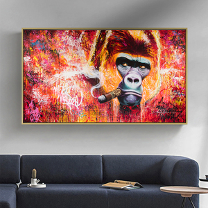 Lienzo de arte de pared moderno <span class=keywords><strong>para</strong></span> sala de estar, pintura de animales, imagen de cigarro <span class=keywords><strong>para</strong></span> fumar Gorilla, decoración del hogar, sin marco - Product Image 3
