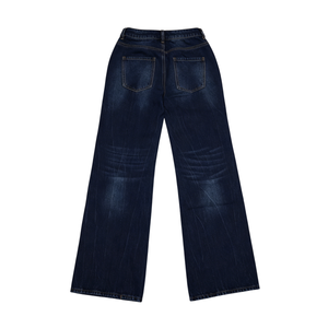 Jean en denim tendance rétro taille mi-haute coupe ample avec plusieurs poches, délavé style vintage, jambe large, pour un usage quotidien décontracté et urbain - Product Image 4