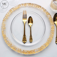 Assiettes à charger en verre à bord doré 2024, mariage en plein air, table à manger argentée, assiette en verre personnalisée, vente en gros