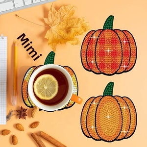 XIXI DIY - Posavasos de Acrílico con Diamantes para Pintar, Diseños de Calabaza de Halloween, Kit de Arte Antideslizante de 9 Piezas con Formas Irregulares - Product Image 3