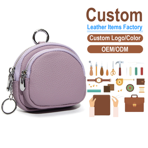 Premium Pebbled Leather Double <b>Zip</b> <b>Wallet</b>, Mini Coin Pouch, Factory Direct Wholesale, Cute Keychain Purse - Product Image 2