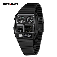 Jam Tangan LED SANDA 3192 untuk Pria Multifungsi Alarm Luminous Temperatur Tahan Air Stopwatch Jam Tangan LED Jam