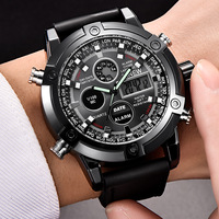 Jam Tangan Digital Sport Chronograph LED Mewah Kulit Quartz Pria Alarm Jam Tangan Pria